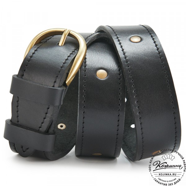 Кожаный мужской ремень "Анри Нью" (чёрный с пистонами). фото 1